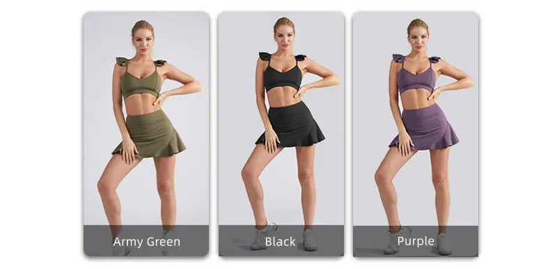 Two Piece Set Women's Yoga Gym Running Badminton Skirt Suit Crop Top Sports Bra Stacked Shorts Tennis Skirt Workout Clothing The Clothing Company Sydney