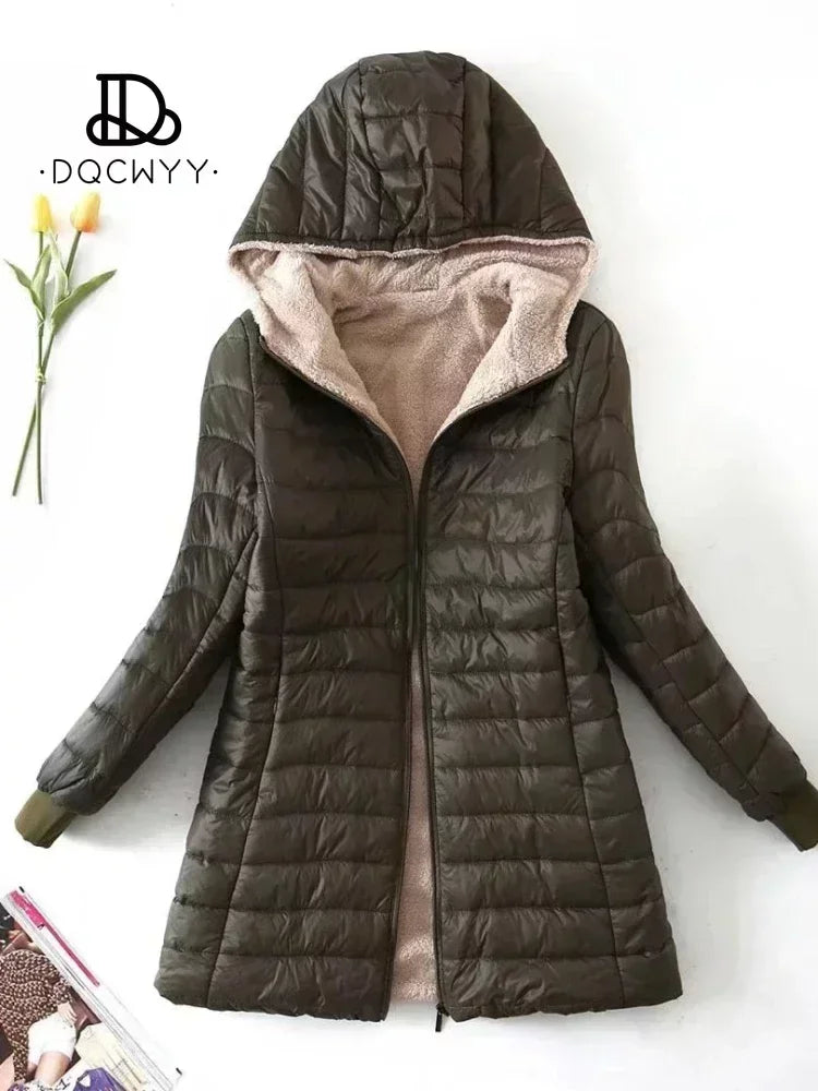 Women's Jacket Winter Mid Length Hooded Fit Plus Fleece Cotton Padded Coat Warm Lamb Fleece Parkas Winter Jackets - The Clothing Company Sydney
