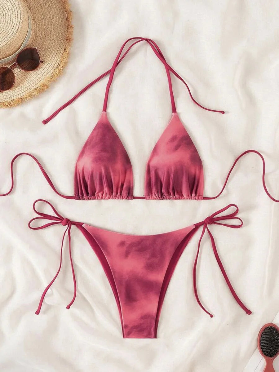 Tie Dye Mini Micro String Bikini Women Swimwear Swimsuit Two Piece Bikini Set Halter Bathing Suit The Clothing Company Sydney