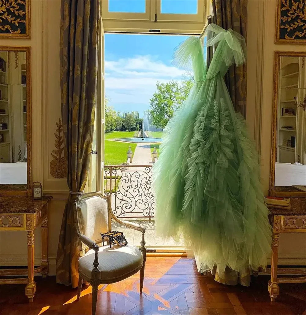 Green Tulle Prom Dresses Sexy V-neck Multi-layer Evening Dress Fairy Formal Occasions Party Dresses The Clothing Company Sydney