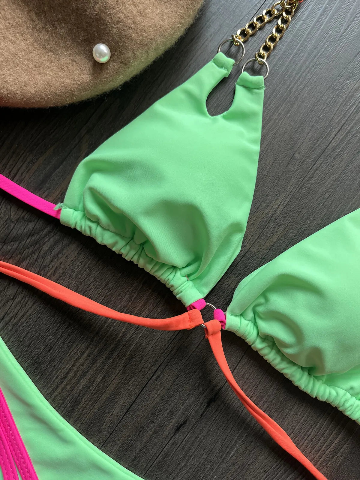 Metal Chain Decoration Swimwear Women Bikini Push Up Swimsuit Two Pieces Bathing Suit - The Clothing Company Sydney