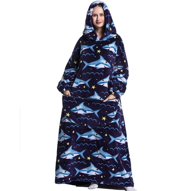 Super Long Hoodie Blanket Flannel Blanket with Sleeves Winter Hooded Sweatshirt Pullover Giant Oversized Blanket The Clothing Company Sydney