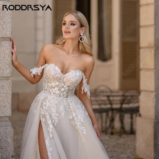 Off Shoulder Sweetheart Bridal Gown Side Split A-Line Corset Customized Wedding Dress The Clothing Company Sydney