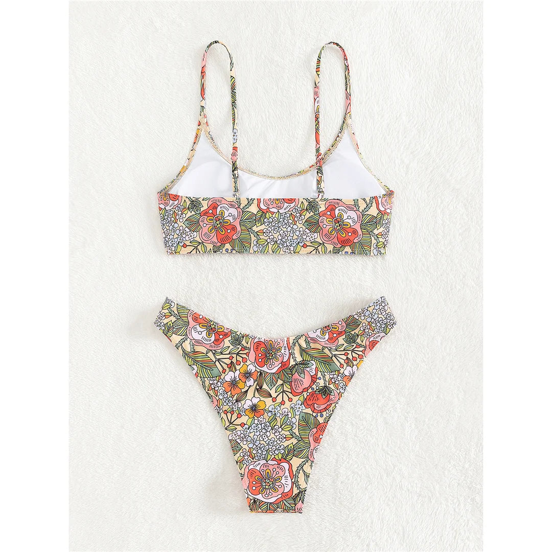 Floral Printed Brazilian Mid Waist Bikini Women Swimwear Swimsuit Two-piece Bikini set Bather Bathing Suit The Clothing Company Sydney