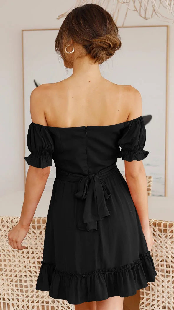 Summer Sundersses White Short Sleeve Ruffles Lace Up Folds Mini Dresses Bohemian Party Beach Dress The Clothing Company Sydney