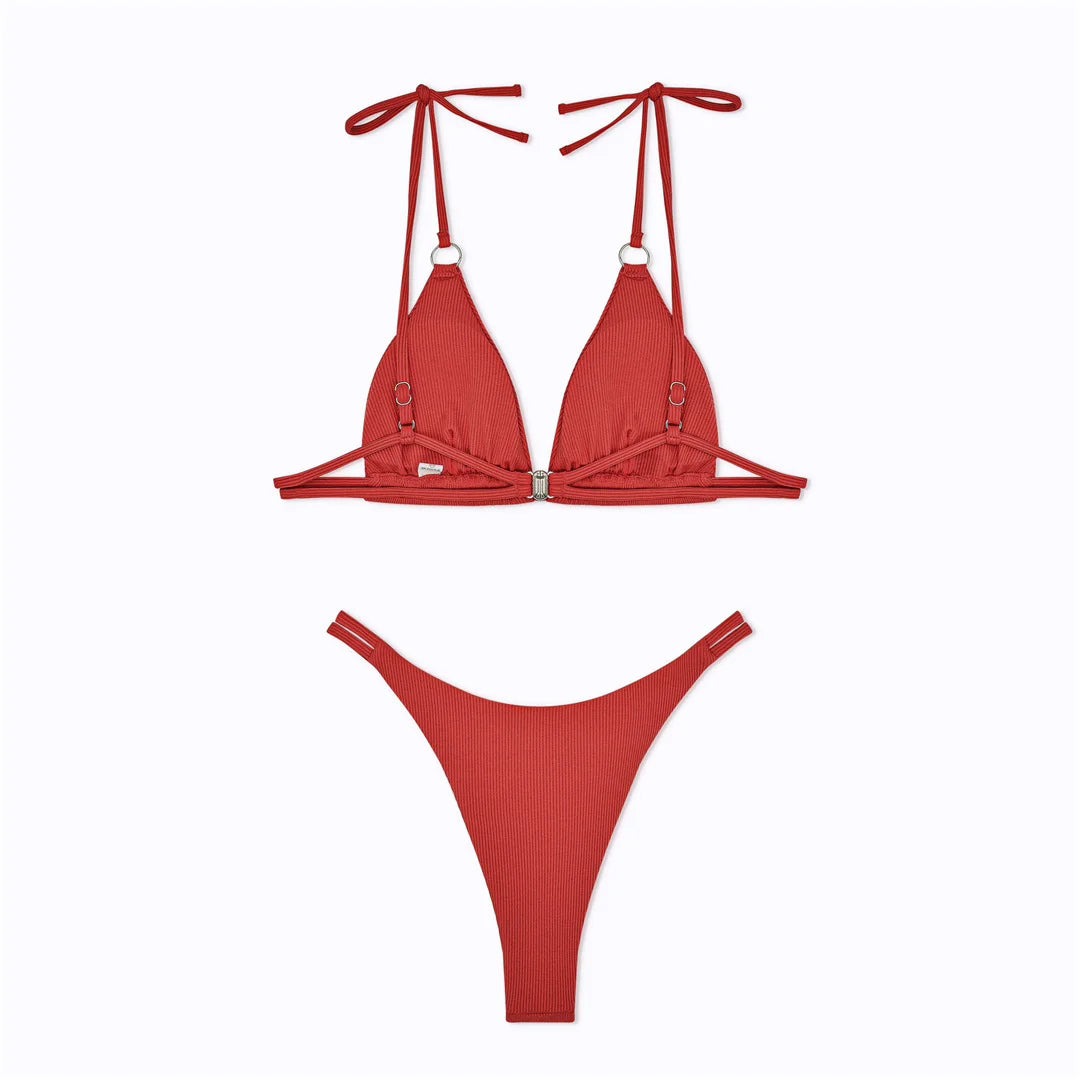 Ribbed High Leg Cut Bikini Swimwear Swimsuit Two-piece Bikini set Bather Bathing Suit - The Clothing Company Sydney