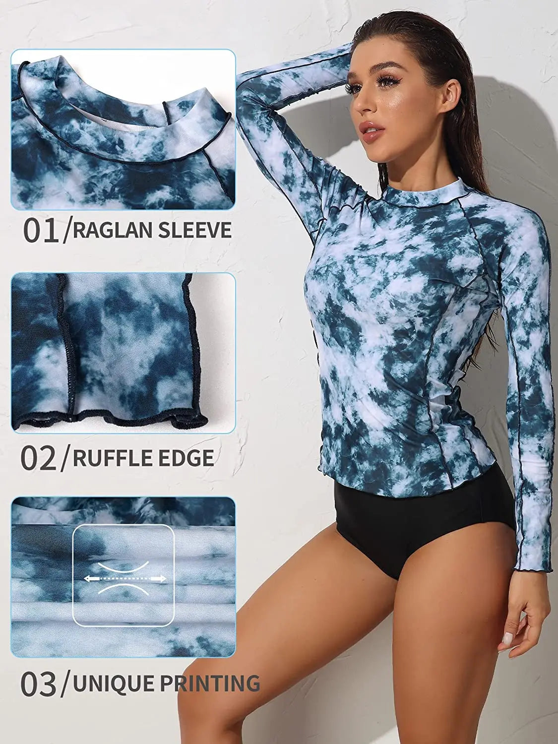 Women's Long Sleeve Rash Guard Shirts Swimwear Rash Guard Top Surf Top Tie Dye Printing Close-fitting Shirt UPF 50+ Top - The Clothing Company Sydney