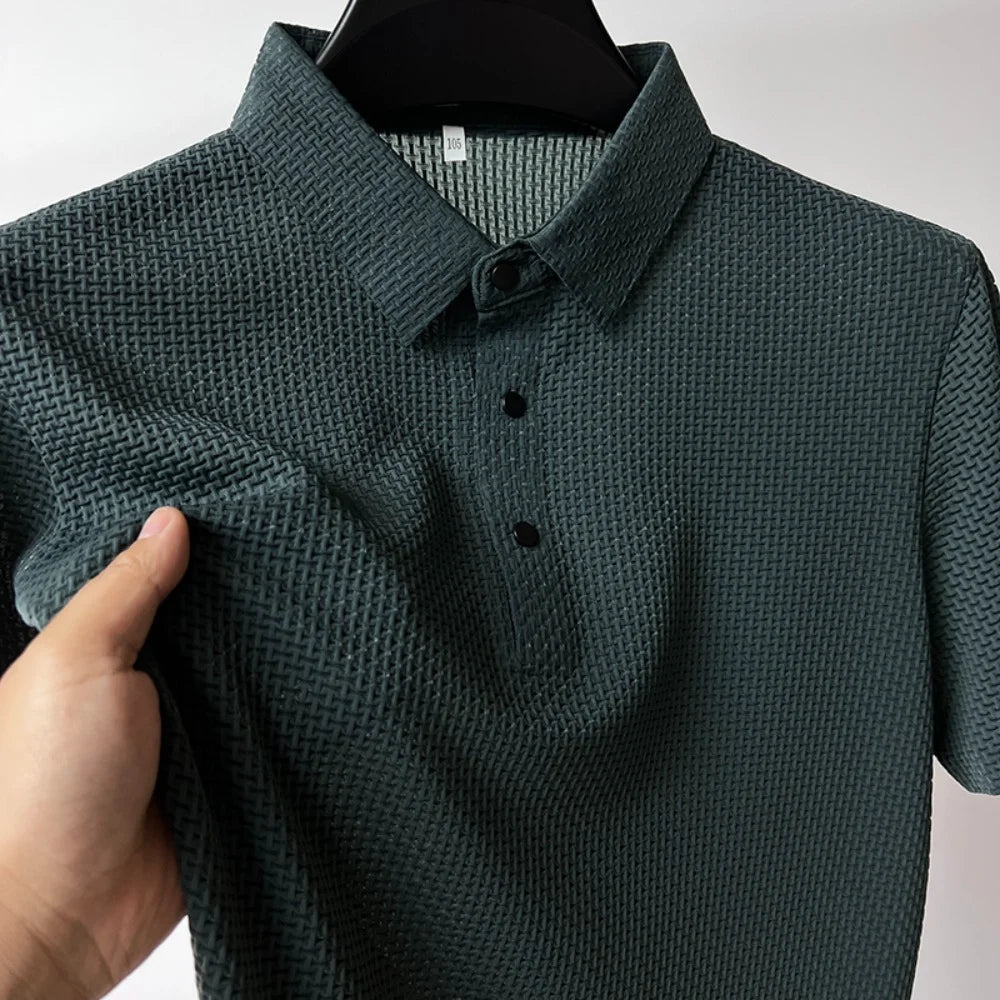 Summer Men's Lop-up Hollow Short-sleeved Polo Shirt Ice Silk Breathable Business Fashion T-Shirt Male Top The Clothing Company Sydney