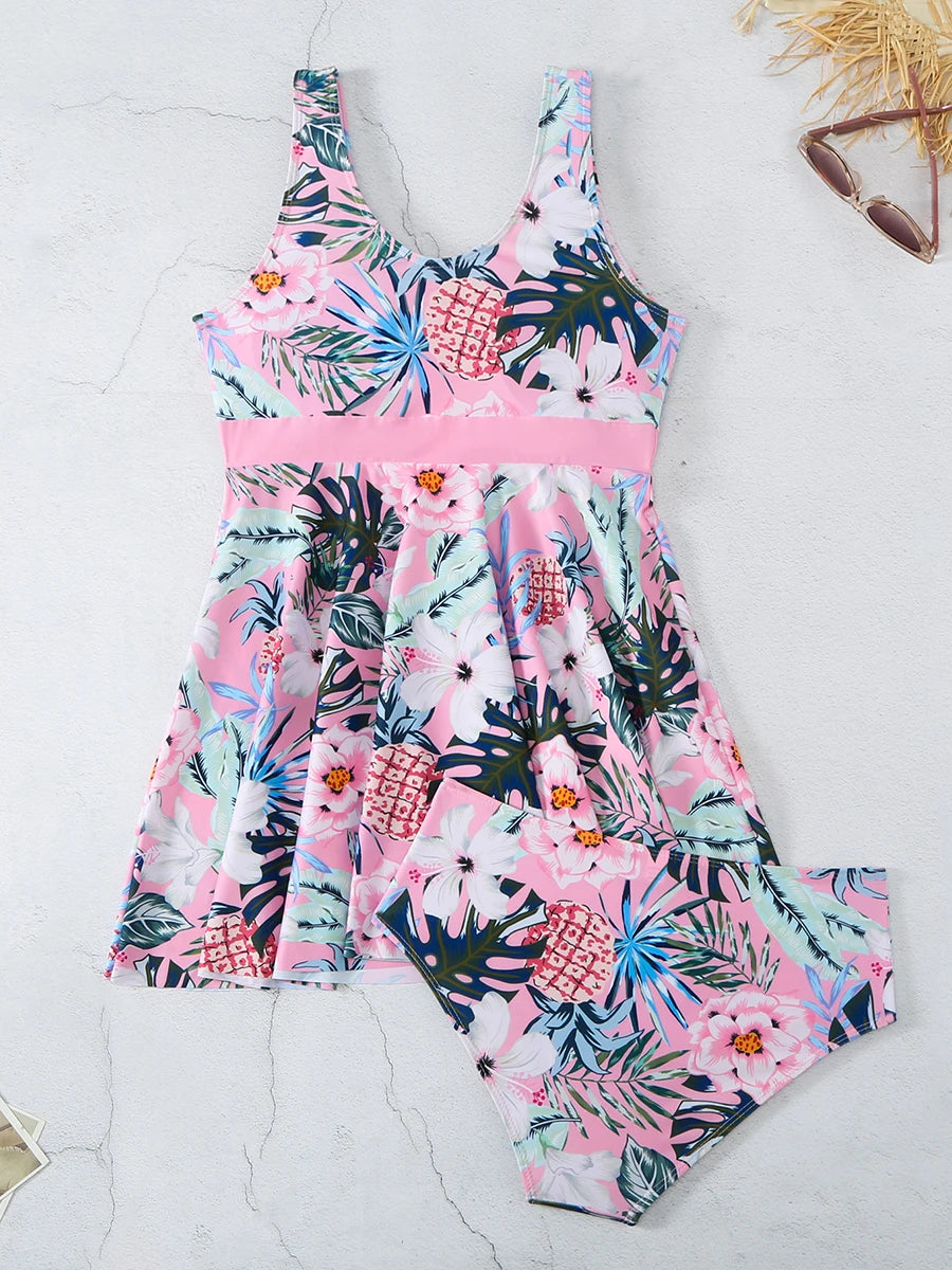 Floral Tankini Set 2 Piece Women Swimsuit High Waist Swimwear Bathers Bathing Swimming Suit Summer Beachwear
