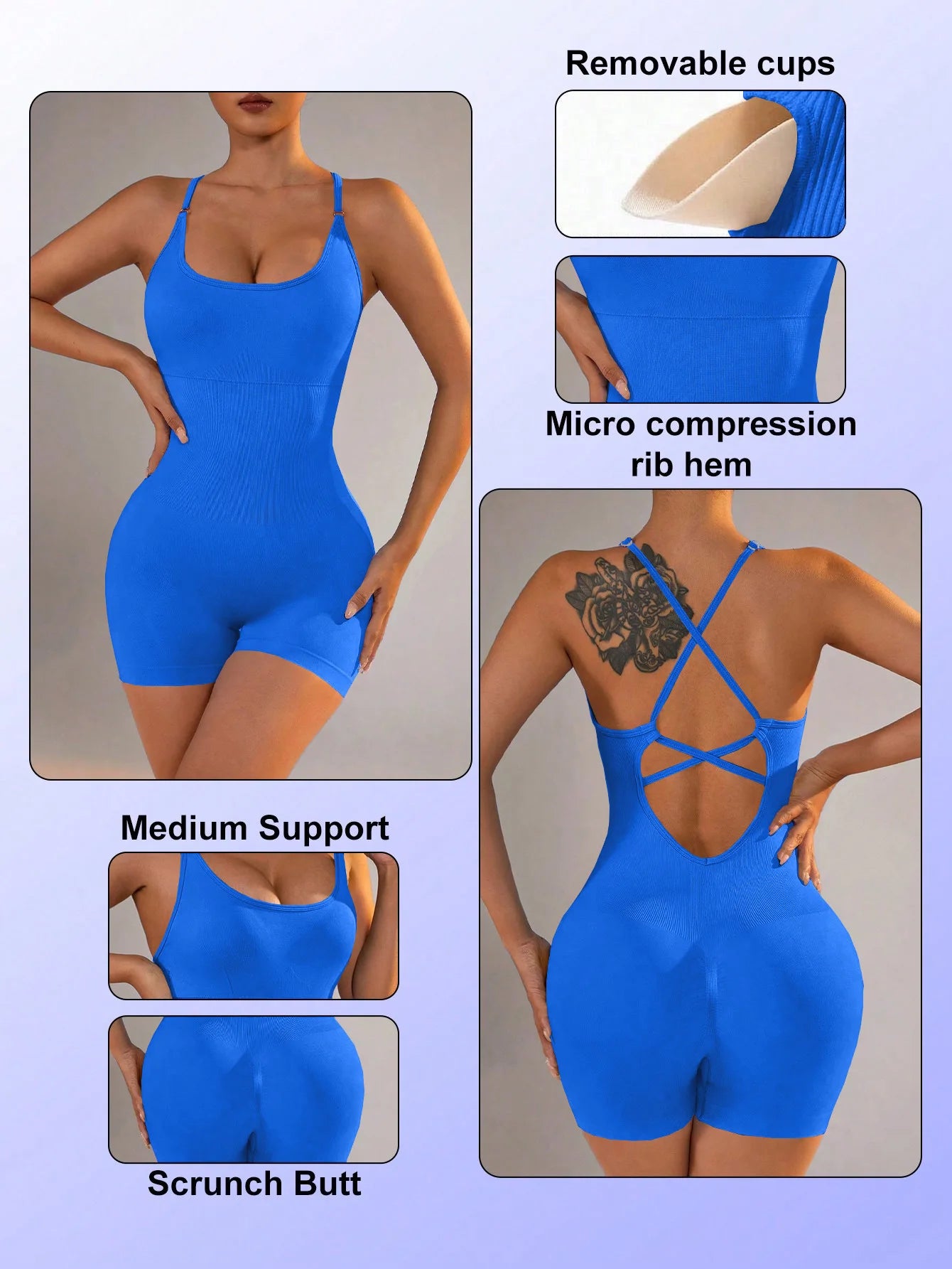 Women's Jumpsuit Short Bodycon High Elasticity Nylon Bodysuit Yoga Sports Workout Gym One Piece Criss Cross Activewear - The Clothing Company Sydney