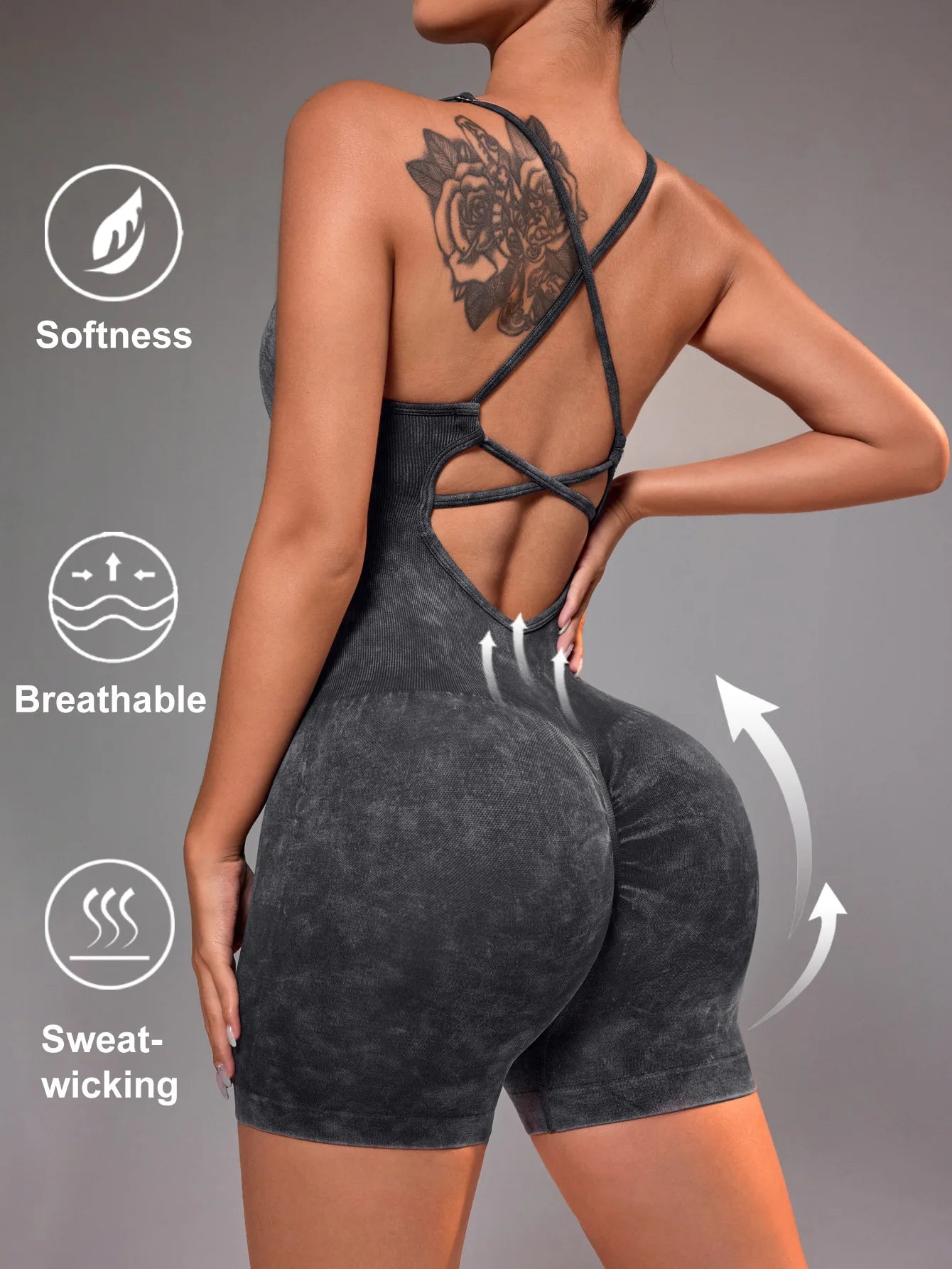 Women's Jumpsuit Short Bodycon High Elasticity Nylon Bodysuit Yoga Sports Workout Gym One Piece Criss Cross Activewear - The Clothing Company Sydney