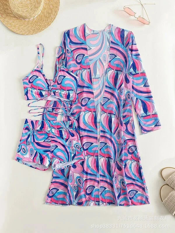 3 Piece Summer Print Swimsuits Tankini Sets Swimwear Beach Wear Bathing Suits Pool Women's Swimming Suit - The Clothing Company Sydney