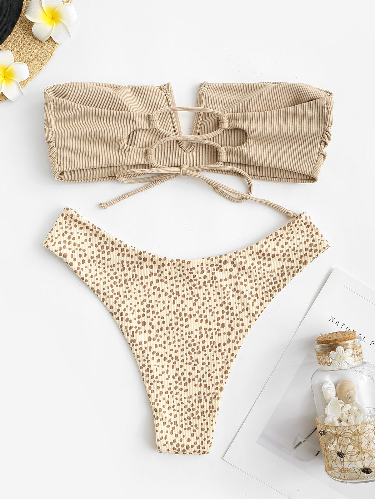 Ribbed V-wire Frilled Animal Spotted Bikini Set Women Two-piece Swimwear Strapless Bathing suit The Clothing Company Sydney
