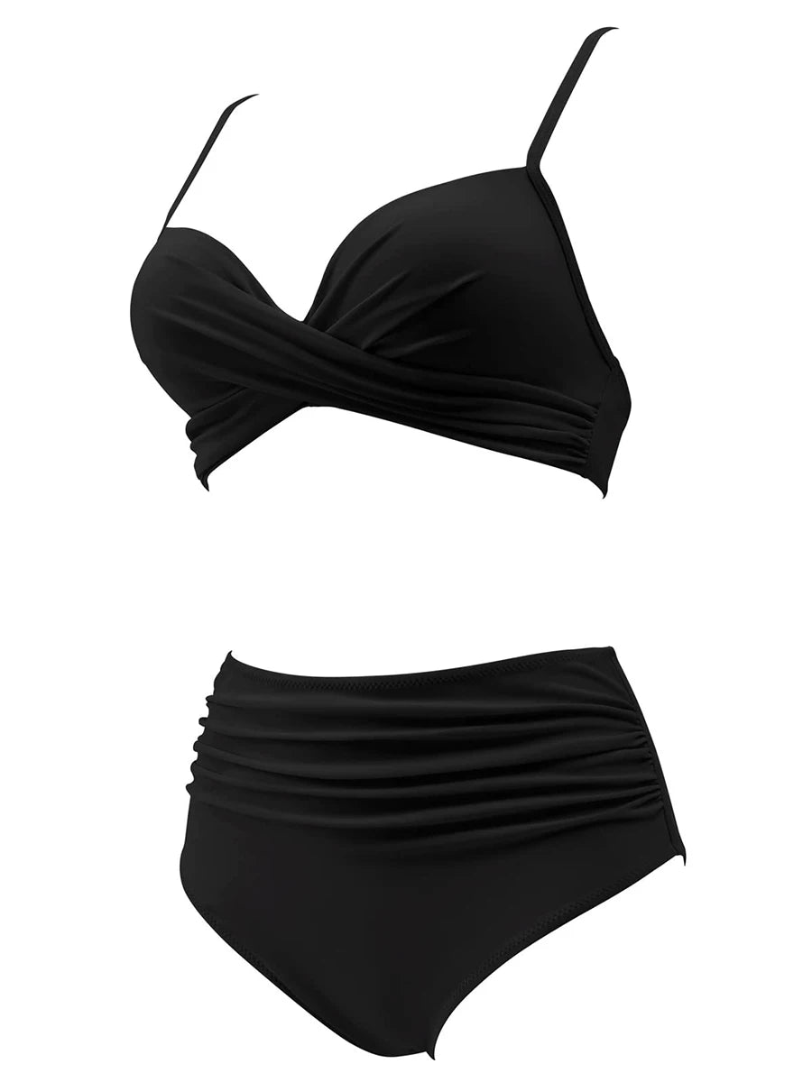 Cross Frill Bikinis Women Swimwear Print High Waist Swimsuit Beachwear Bathers Bathing Swimming Swim Suit The Clothing Company Sydney