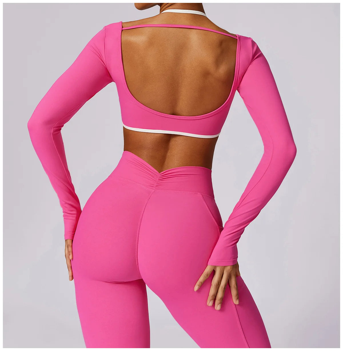 2 Piece Womens Tracksuit Yoga Set Workout Sportswear Gym Clothing Fitness Long Sleeve Crop Top High Waist Leggings Sports Suits - The Clothing Company Sydney