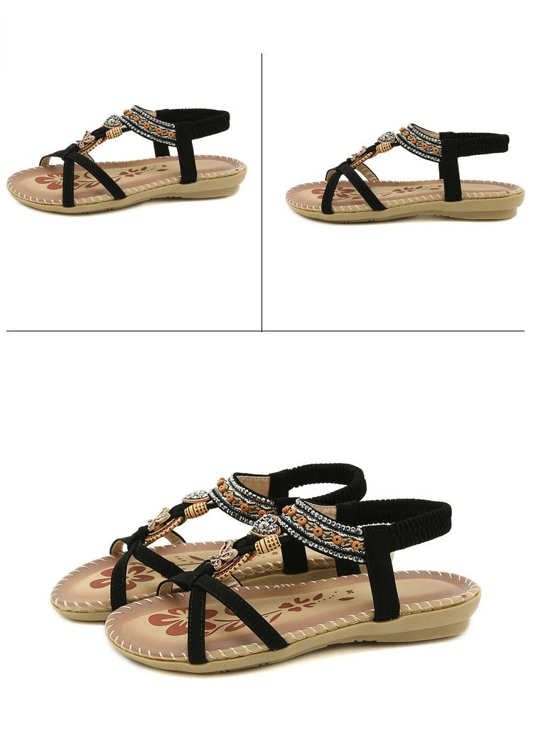 Women Fashion  Flat Flower Rhinestone Open Toe Outdoor Wear Beach Sandals - The Clothing Company Sydney