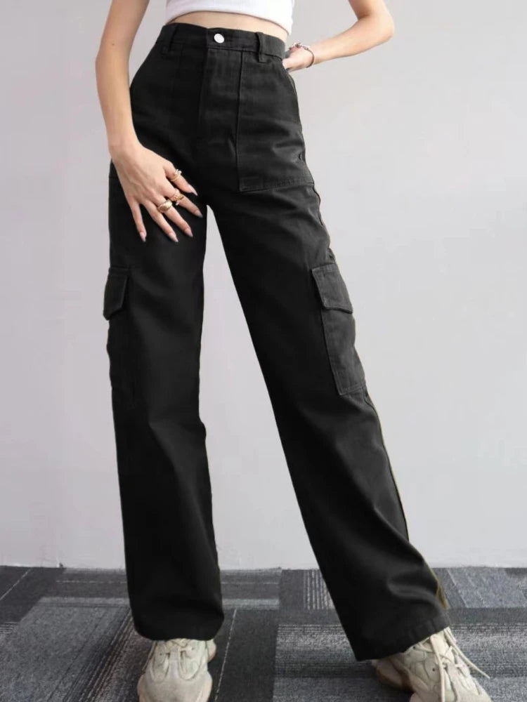 Y2K Women Vintage Cargo Pants Streetwear Parachute Pants Beige Sweatpants Wide Leg Joggers Trousers The Clothing Company Sydney