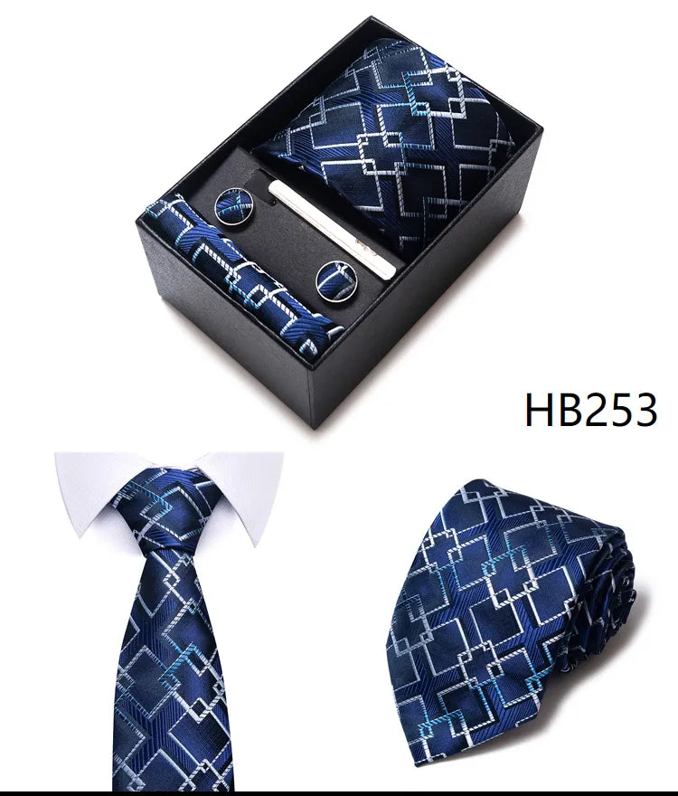 4 Piece Tie Handkerchief Cufflink Set For Men Necktie Holiday Gift Box Blue Gold Suit Accessories Slim Wedding Set The Clothing Company Sydney