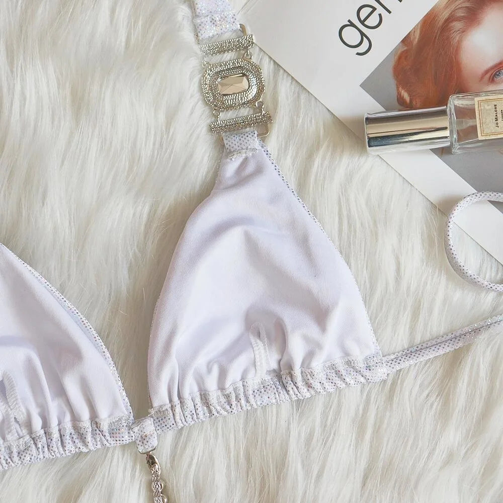 Rhinestone Two 2 Piece Swimsuit Crystal Thong String Bikini Set Women Swimwear Beach Wear Bathing Suit - The Clothing Company Sydney