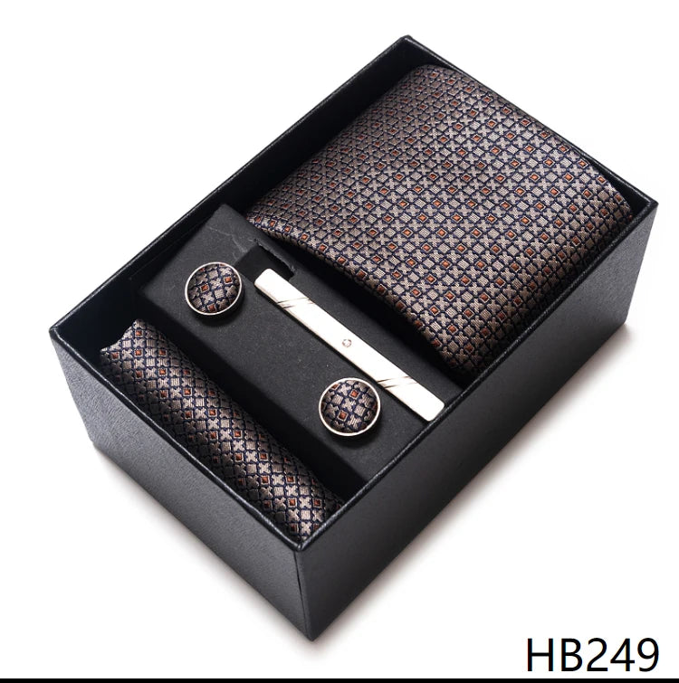 4 Piece Tie Handkerchief Cufflink Set For Men Necktie Holiday Gift Box Blue Gold Suit Accessories Slim Wedding Set The Clothing Company Sydney