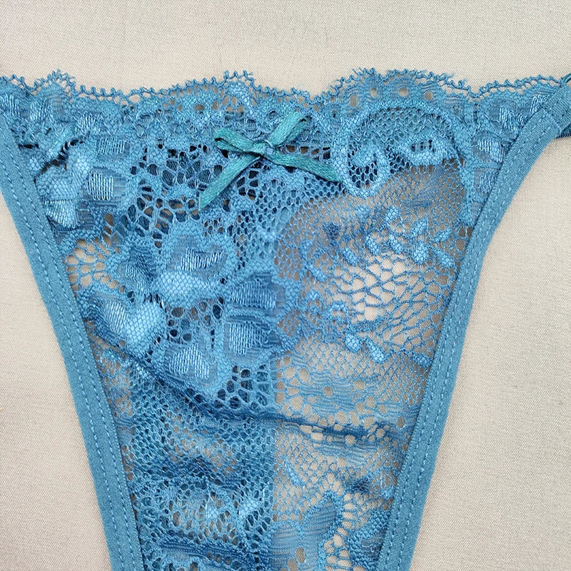 3 Pack Women's Lace Hollow Out Thongs Thin Sheer G-Strings Ultra-low Rise Seamless Panties Perspective Bow Knickers - The Clothing Company Sydney