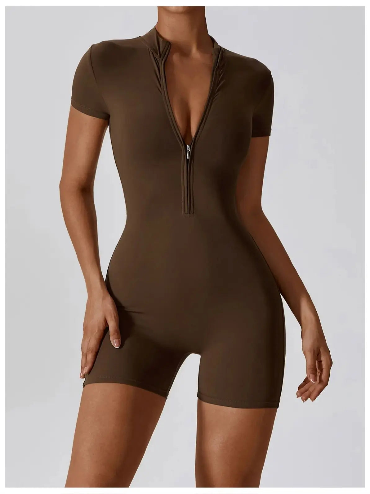Summer Women's One-piece Yoga Pants Short Sleeve Shorts Overalls Zipper Front High Elastic Cycling Seamless Bodybuilding Bodysuit The Clothing Company Sydney