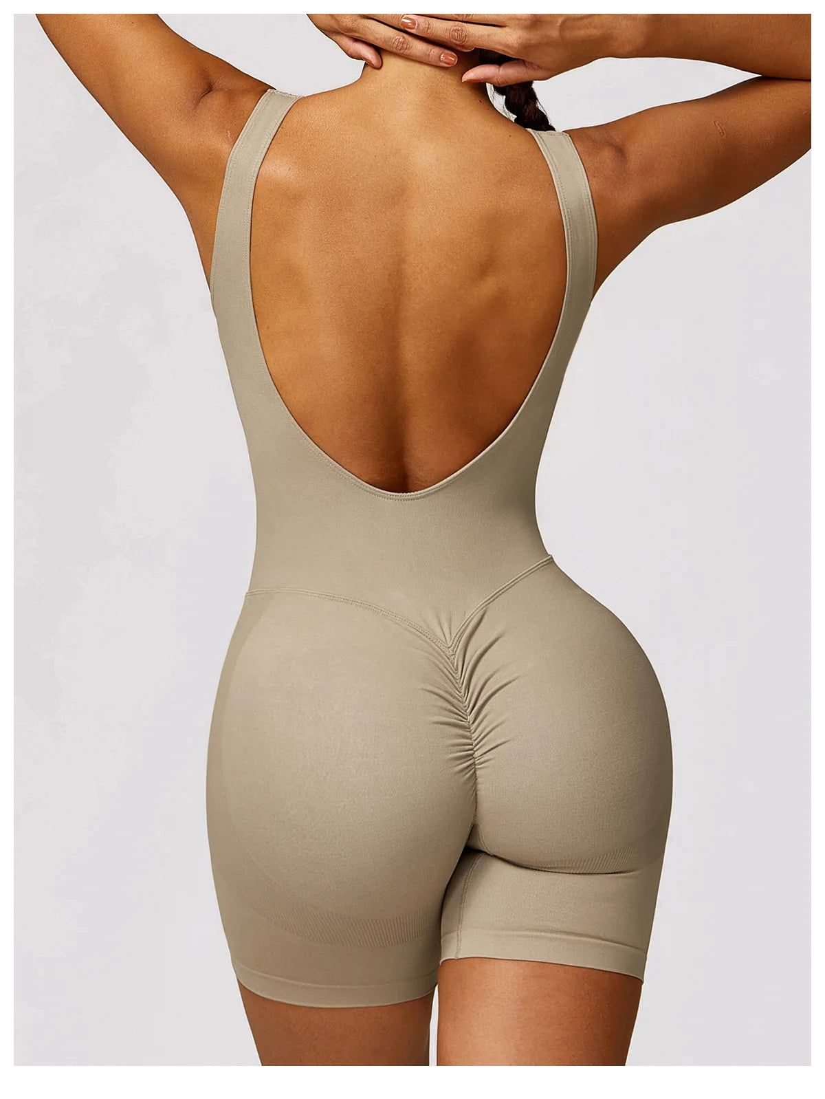 Women's Romper Yoga Hollow Backless Scrunch Seamless One Piece Outfit Fitness Overalls Playsuit Gym Sport Short Jumpsuit - The Clothing Company Sydney