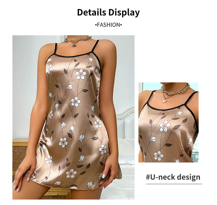 Women's Nightgown Satin Floral Print Spaghetti Strap Sleepwear Dress Luxurious Satin Slip Nightdress The Clothing Company Sydney