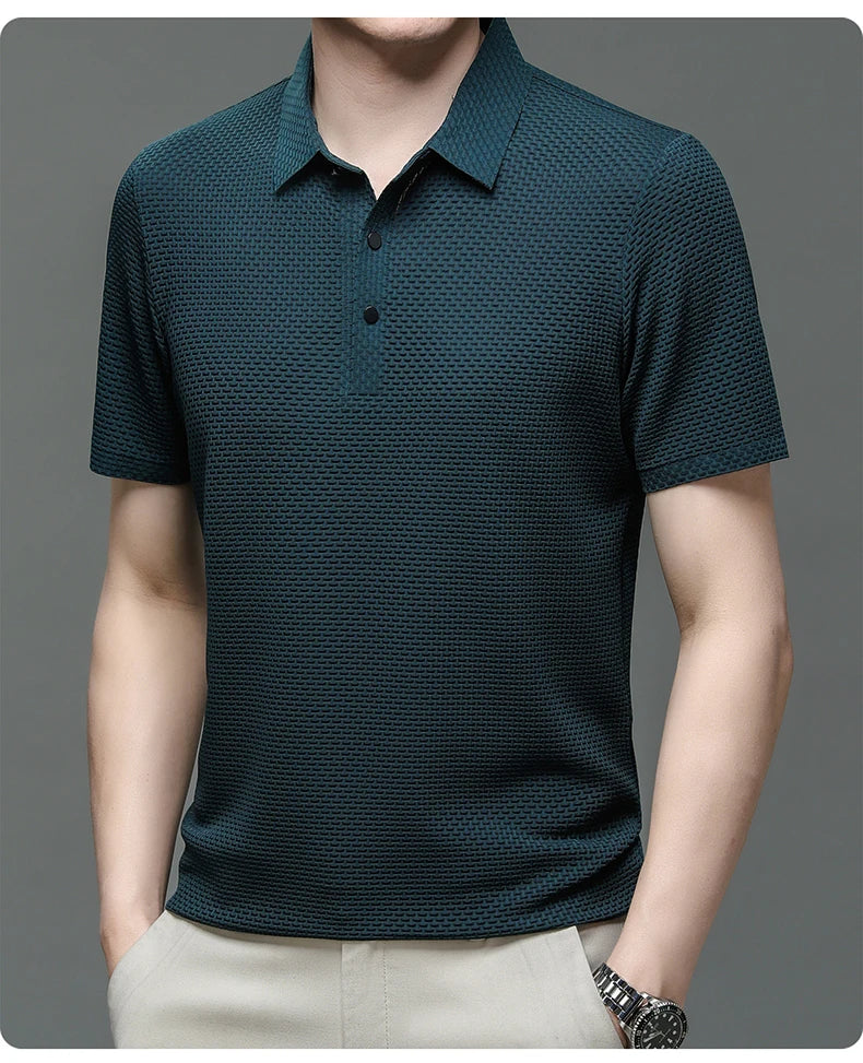 Summer Men's Lop-up Hollow Short-sleeved Polo Shirt Ice Silk Breathable Business Fashion T-Shirt Male Top The Clothing Company Sydney