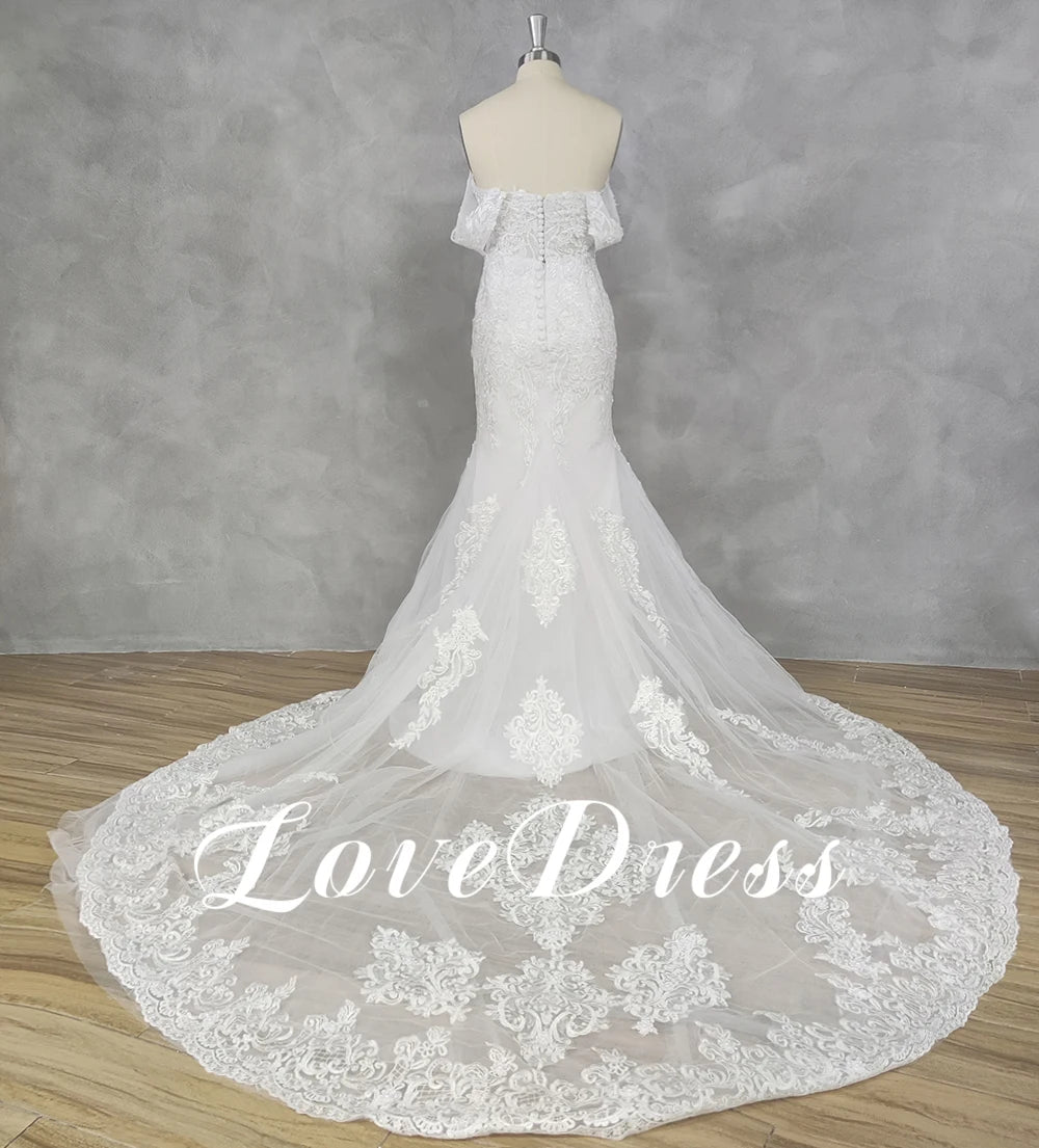 Mermaid Lace Sweetheart Off The Shoulder Bride Gowns With Train Backless Button Wedding Dress - The Clothing Company Sydney