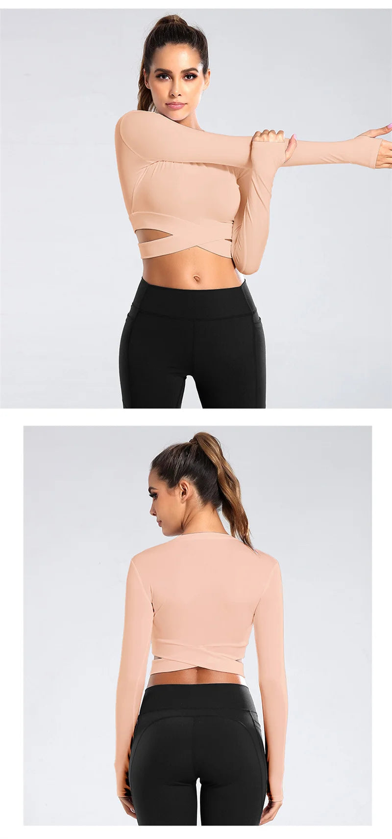 Long Sleeve Midriff Yoga Tops Sports Fitness Crop Top Gym Shirts Slim Fit Running Tank Tops Criss Cross Top The Clothing Company Sydney