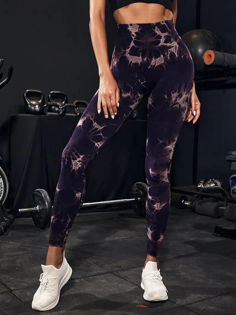 Hip Lifting Seamless Fitness Gym Leggings Tie-Dye Yoga Pants Women's Exercise Tights High Waist Workout Pants - The Clothing Company Sydney
