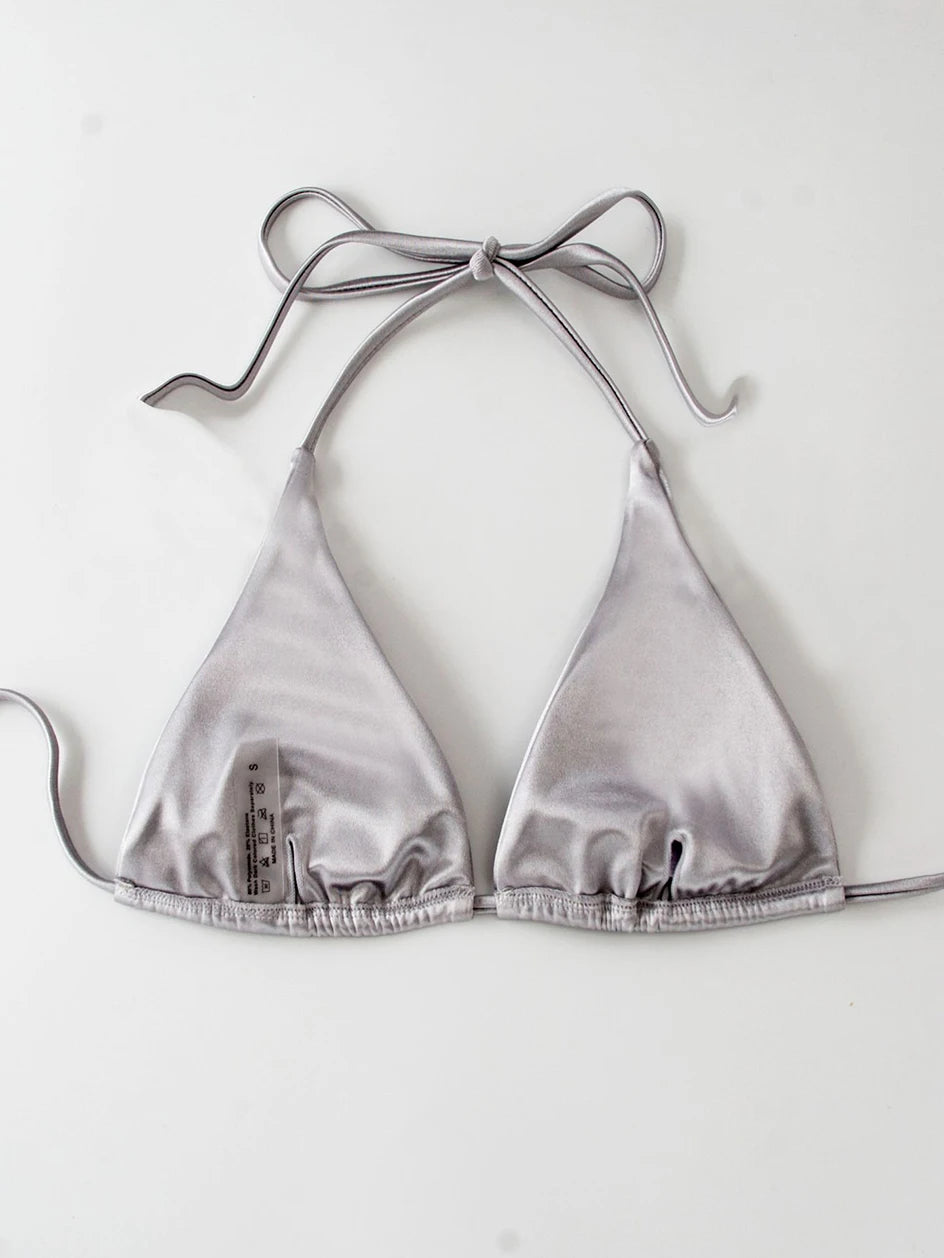 Metallic Halter Triangle Swimsuit Women Swimwear Bathing Suits Brazilian Thong Micro Bikinis Set Beach Wear - The Clothing Company Sydney