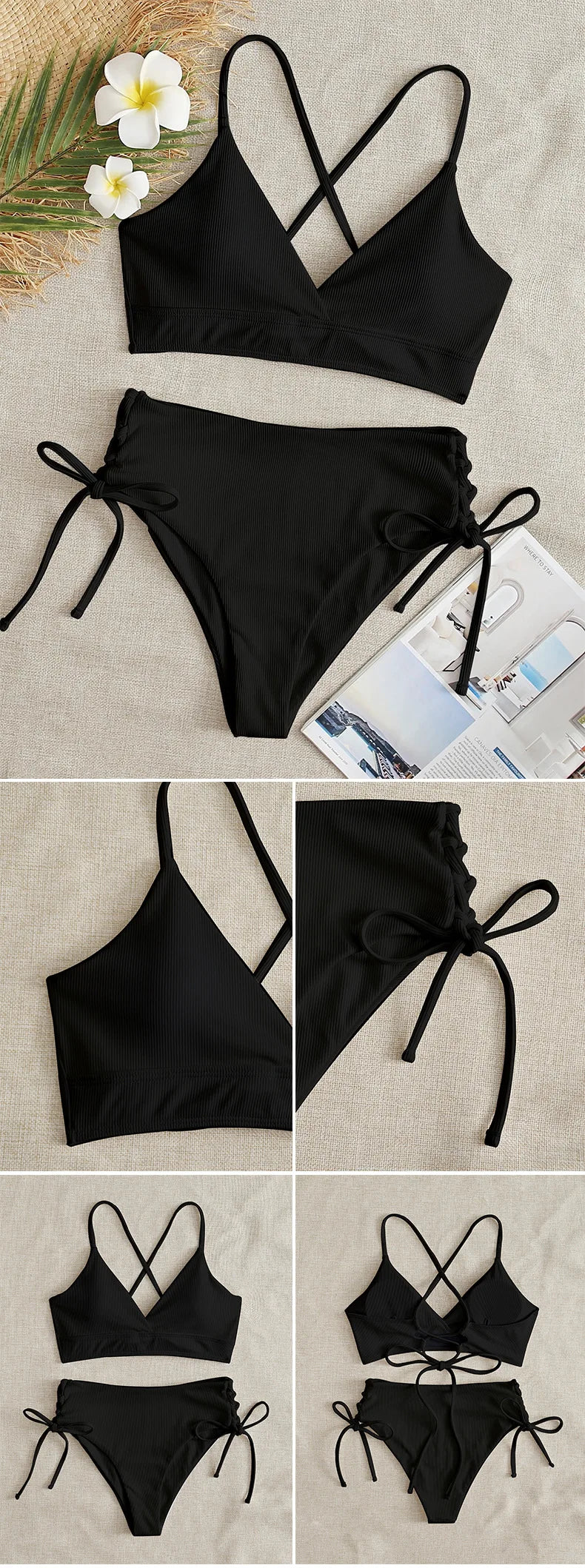 V-Neck Split Bikini Set for Women Swimsuit Lace Up Triangular Beach Swimwear Bathing Suit The Clothing Company Sydney