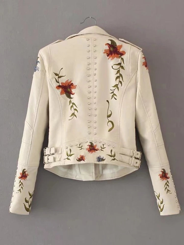 PU Leather Embroidered Rivet Coat Biker Streetwear Zipper Overcoat Women's Jackets Spring Clothes - The Clothing Company Sydney