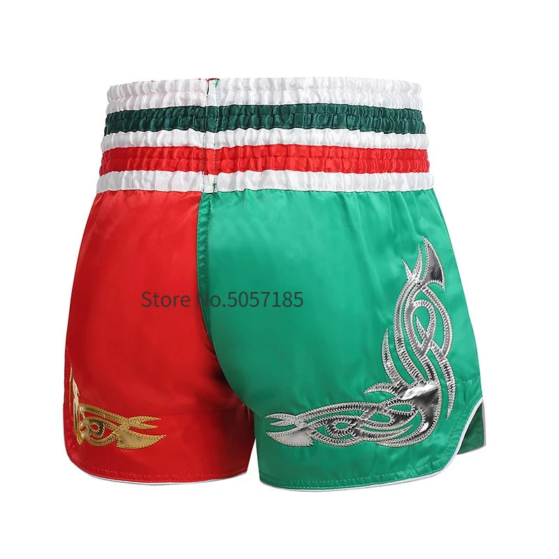Muay Thai Shorts Men's Women's Boxing Shorts Child Embroidery Satin Kickboxing Pants Combat Grappling Cage Fighting MMA Shorts - The Clothing Company Sydney