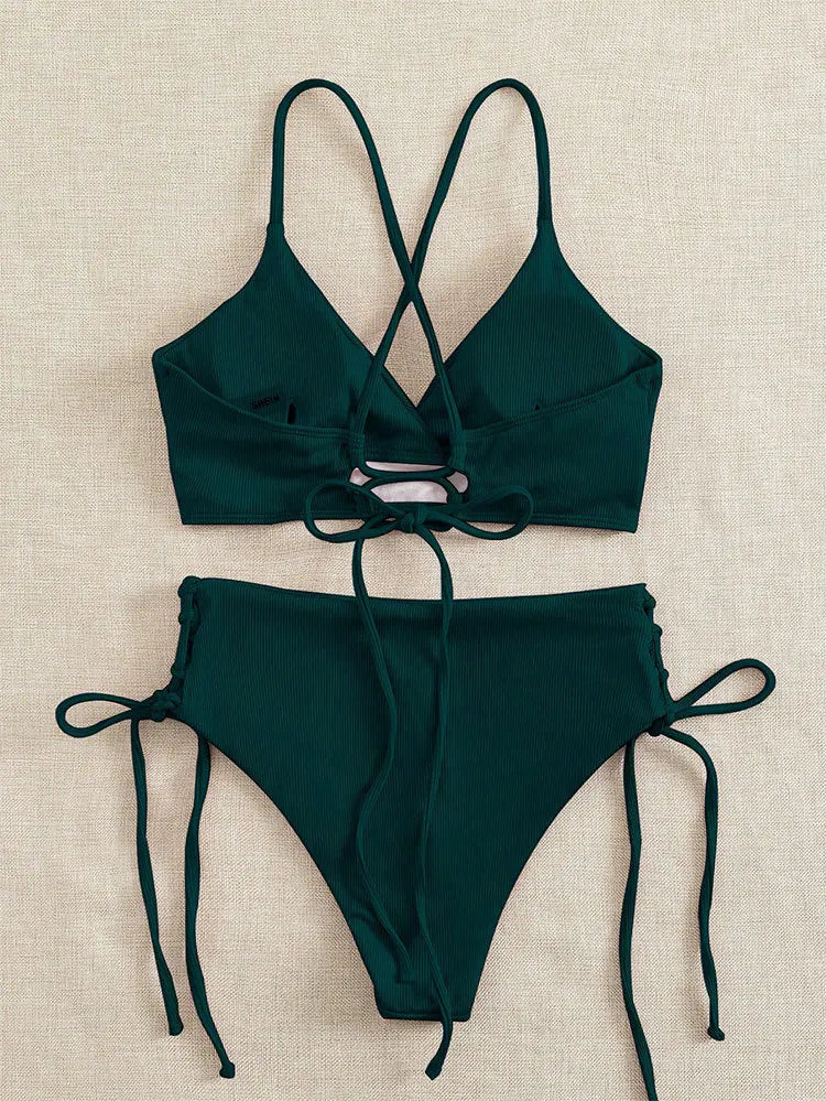 V-Neck Split Bikini Set for Women Swimsuit Lace Up Triangular Beach Swimwear Bathing Suit The Clothing Company Sydney