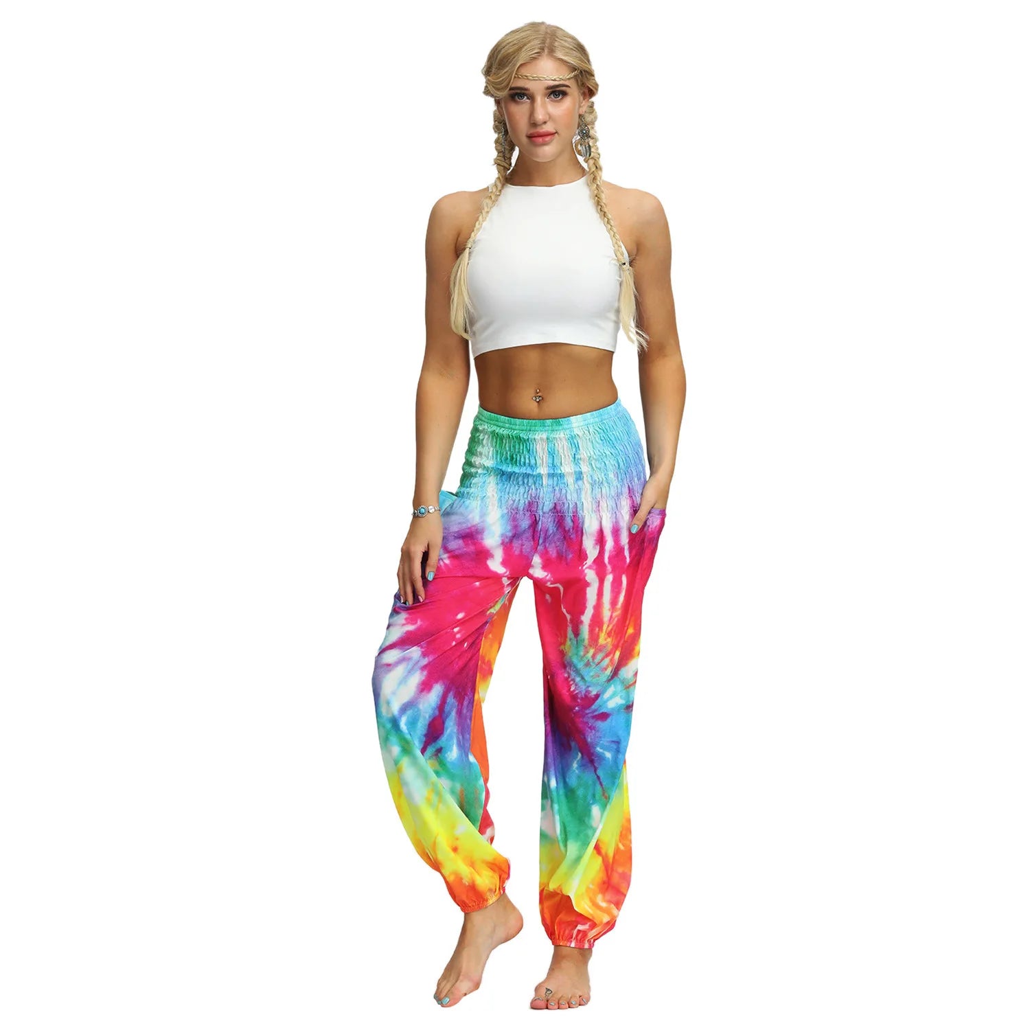 Tie-Dye High Waist Harem Pants Yoga Trousers Baggy Elastic Waist Boho Pants Casual Loose Beach Pants - The Clothing Company Sydney