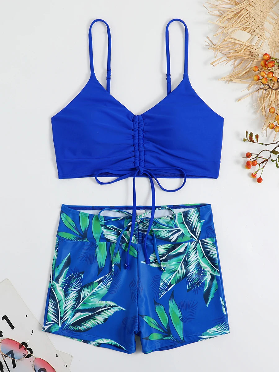 2 Piece Drawstring Front Shorts Bikinis High Waist Swimsuit Women Swimwear Bathers Bathing Swimming Swim Suit Beachwear - The Clothing Company Sydney