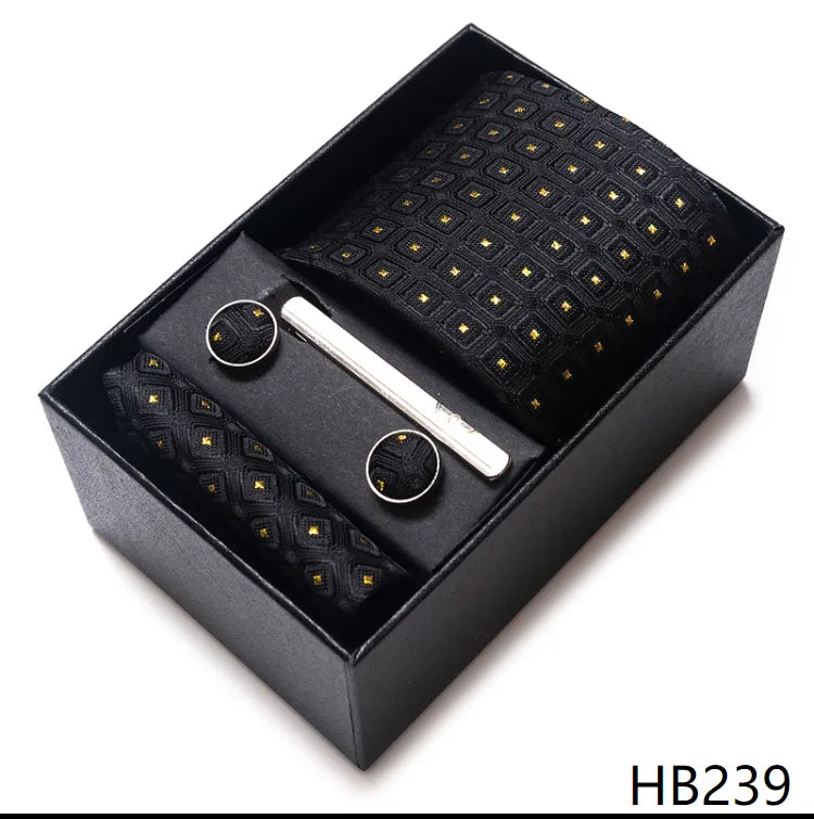 4 Piece Tie Handkerchief Cufflink Set For Men Necktie Holiday Gift Box Blue Gold Suit Accessories Slim Wedding Set The Clothing Company Sydney