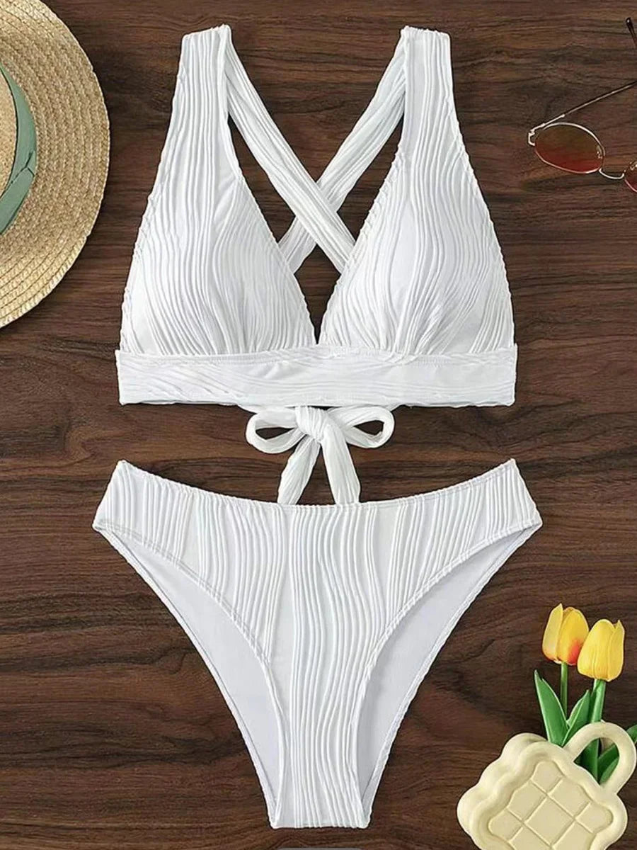 2 Piece Wrinkled Crinkled Bikini Swimwear Swimsuit Two-pieces Bikini Set High Cut Bathing Suit Swim Beach Wear The Clothing Company Sydney
