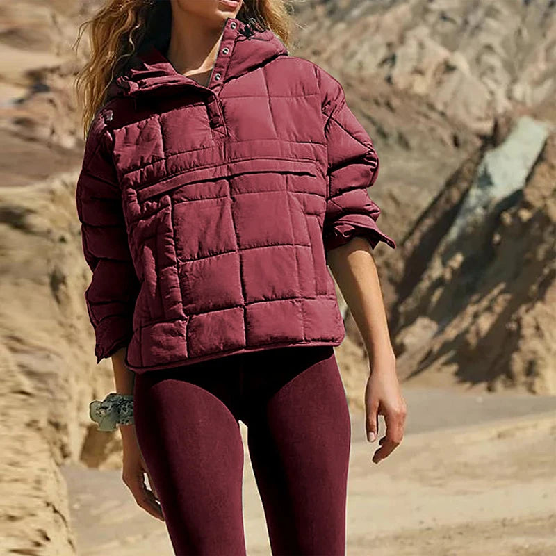 Autumn Winter Padded Jacket For Women Fashion Pockets Long Sleeves Hooded Pullovers Casual Coat - The Clothing Company Sydney