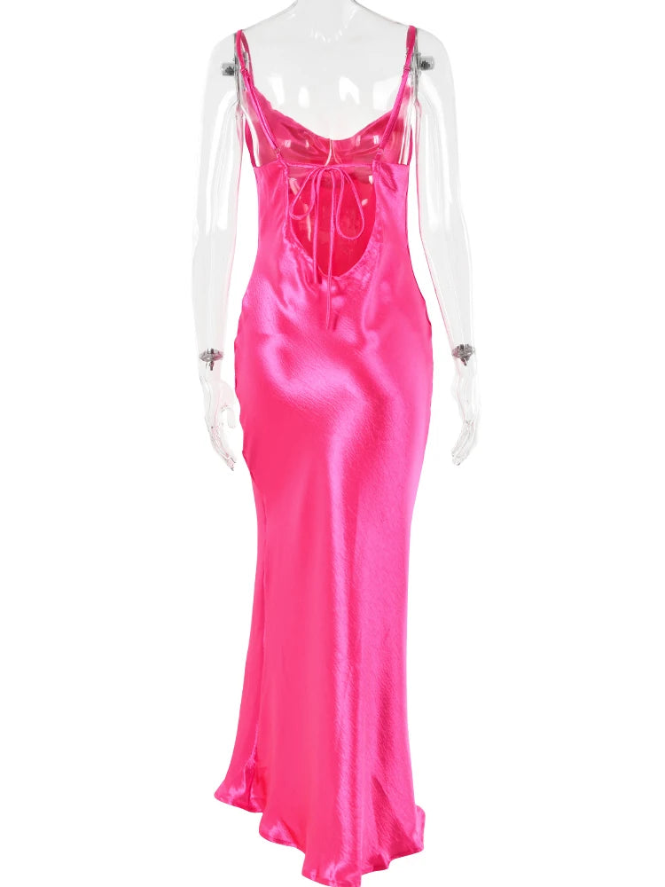 Spaghetti Strap Backless Summer Dress Women Satin Long Dress Elegant Bodycon Party Dresses - The Clothing Company Sydney
