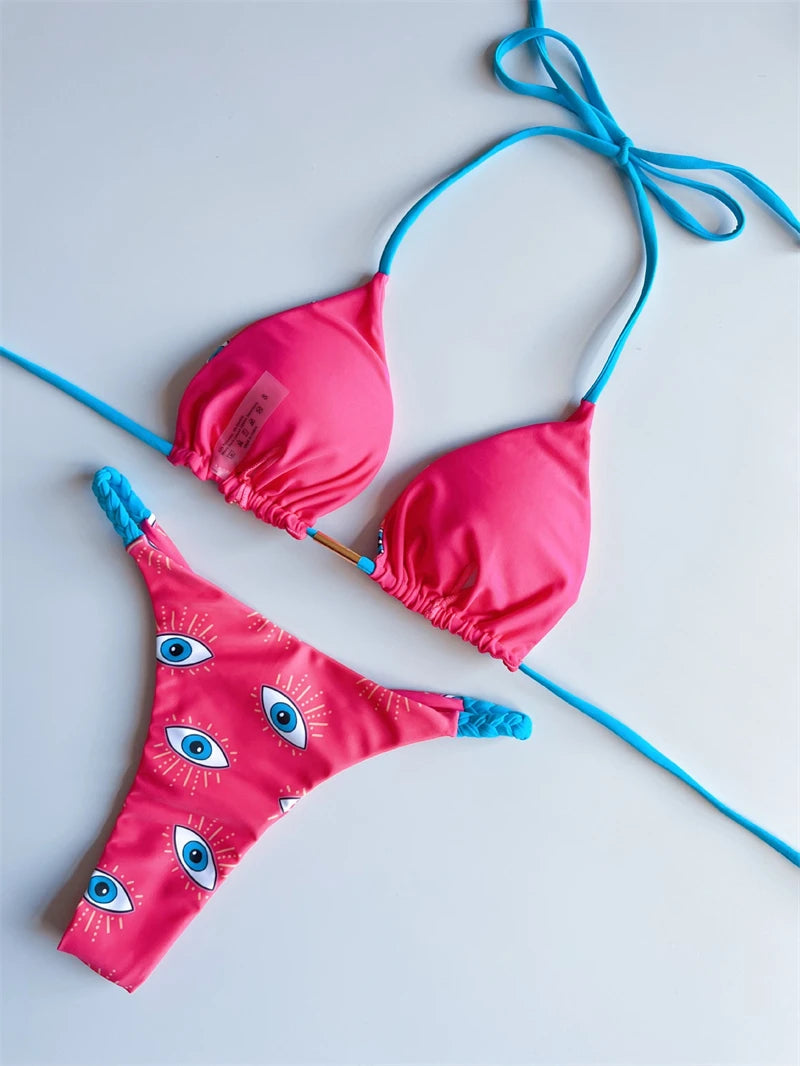Women's Bikini Roped Swimsuit Set Split European And American Printed Beach Swimwear - The Clothing Company Sydney