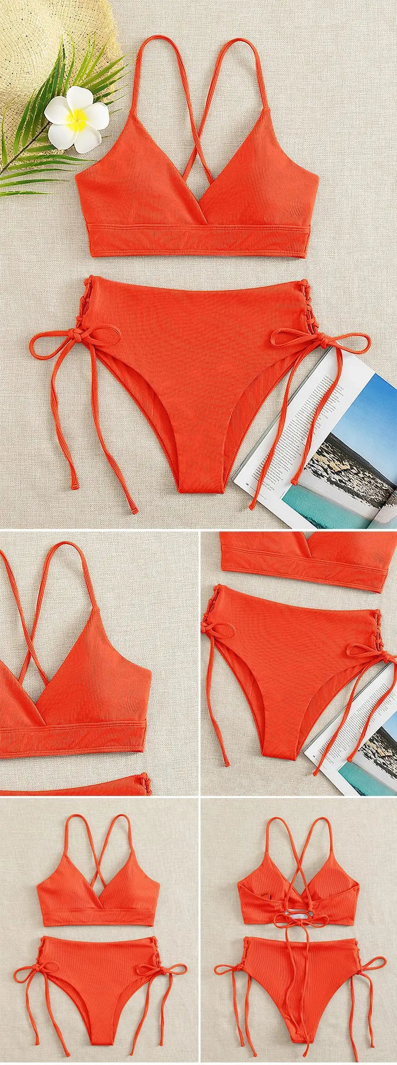 V-Neck Split Bikini Set for Women Swimsuit Lace Up Triangular Beach Swimwear Bathing Suit The Clothing Company Sydney