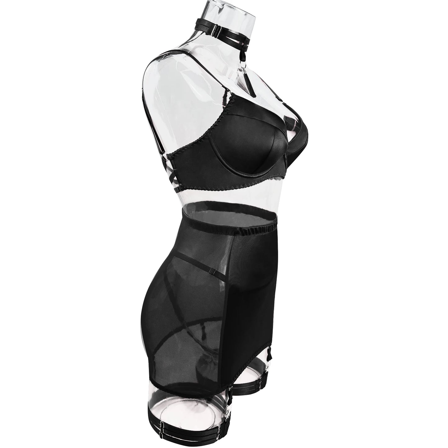 5 Piece Satin Lingerie Underwear Lace Seamless Intimate Skirt Bra And Briefs Outfit Set - The Clothing Company Sydney