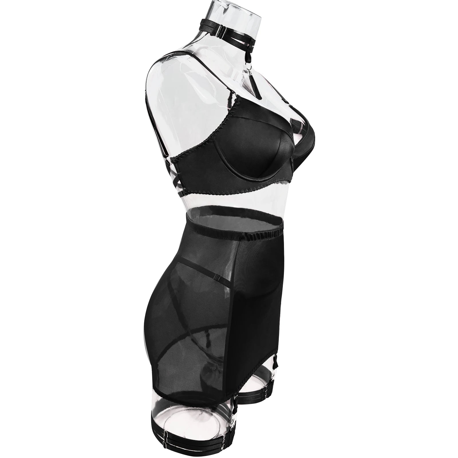 5 Piece Satin Lingerie Underwear Lace Seamless Intimate Skirt Bra And Briefs Outfit Set - The Clothing Company Sydney