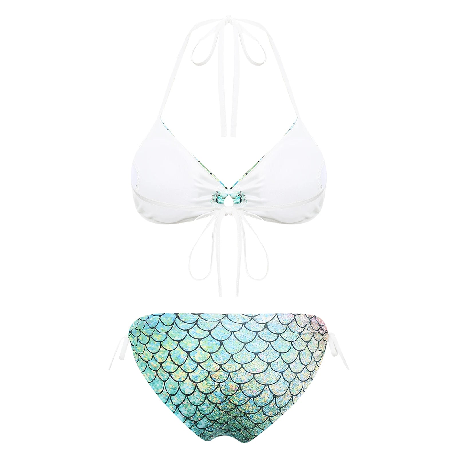 Women's Mermaid Print Swimsuit Bikini Bathing Suit Halter Sponge Pad Bra and Drawstring Briefs Beach Pool Surfing Swimwear - The Clothing Company Sydney