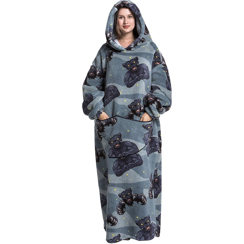 Super Long Hoodie Blanket Flannel Blanket with Sleeves Winter Hooded Sweatshirt Pullover Giant Oversized Blanket The Clothing Company Sydney