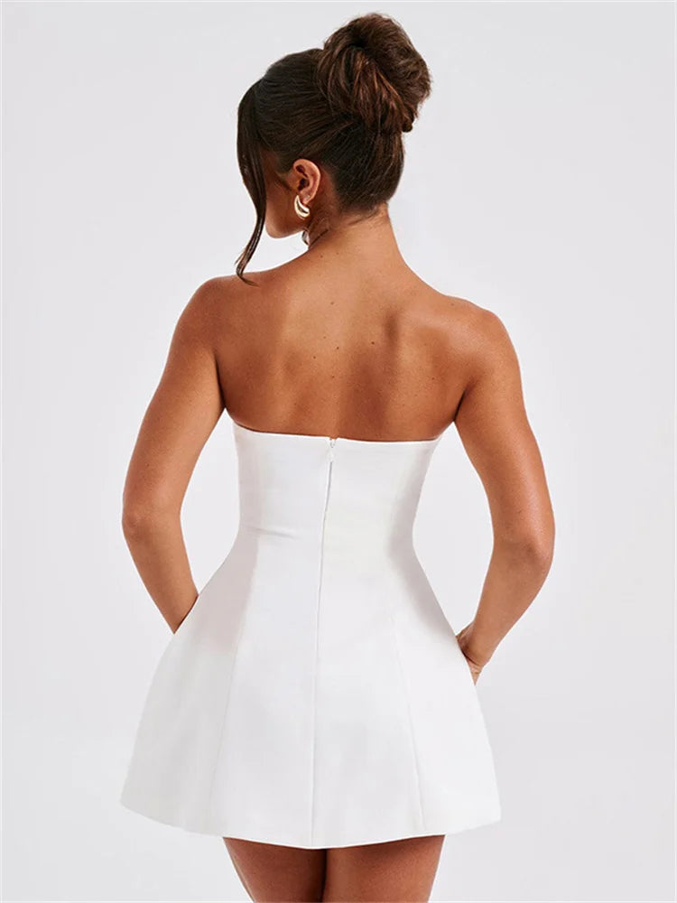 White Backless Patchwork Fashion Summer Elegant Party Mini Dress - The Clothing Company Sydney